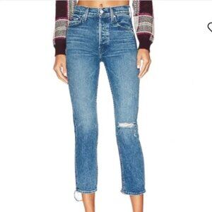 MOTHER The Tomcat Jeans 31 Completely Over Blue Distressed Button Fly Stretch